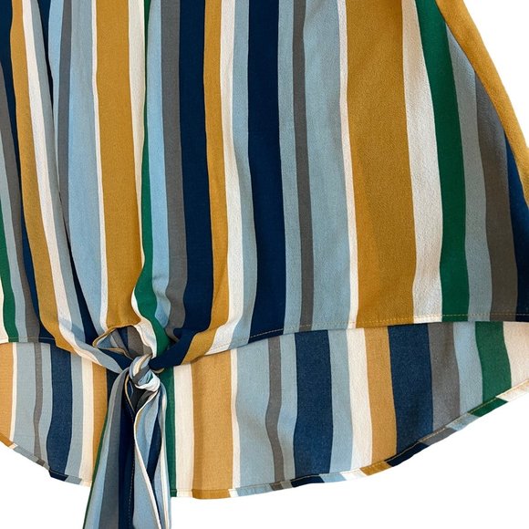 Andree by Unit Blouse Womens Multicolor Striped Tie Front Short Sleeve Size 2XL - Picture 10 of 11